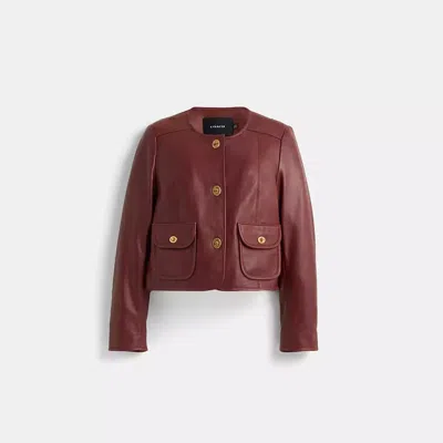 Coach Restored Cardi Leather Jacket In Brown