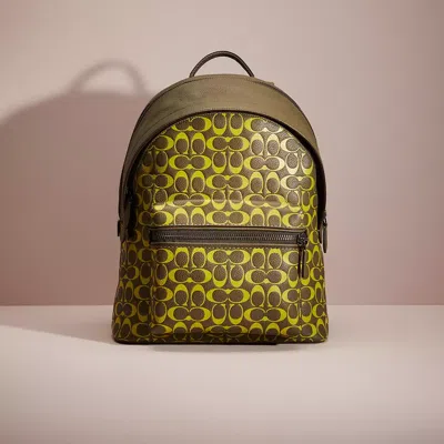 Coach Restored Charter Backpack In Signature Leather In Army Green/key Lime