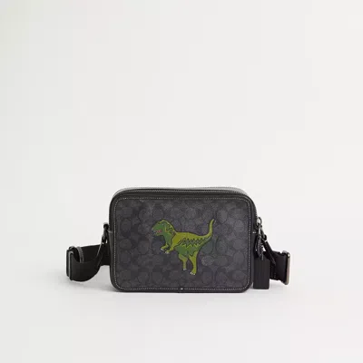 Coach Restored Charter Crossbody Bag 24 In Signature Canvas With Rexy In Charcoal