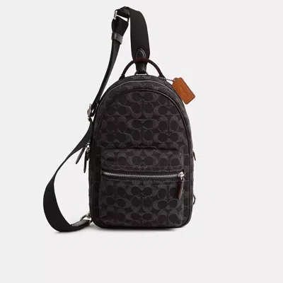 Coach Restored Charter Pack In Signature Denim In Black