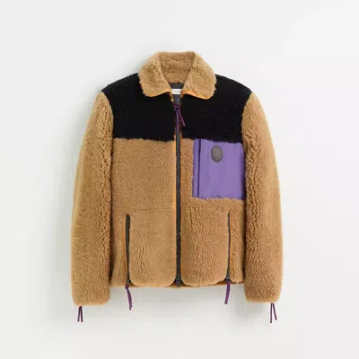 Coach Restored Colorblock Shearling Jacket In Burnt Sienna