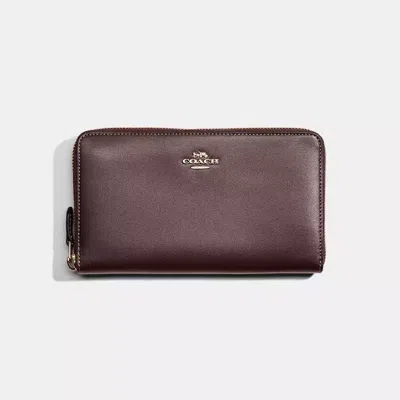 Coach Restored Continental Wallet In Gold/oxblood