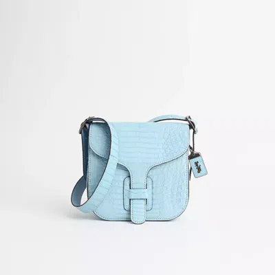 Coach Restored Courier Bag In Crocodile In Pewter/cornflower