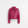 Coach Restored Cropped Leather Blouson In Tweed Berry