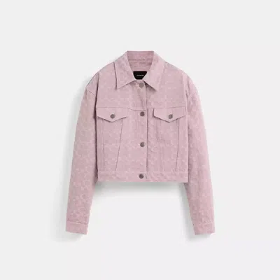 Coach Restored Cropped Signature Jacquard Denim Jacket In Purple Signature