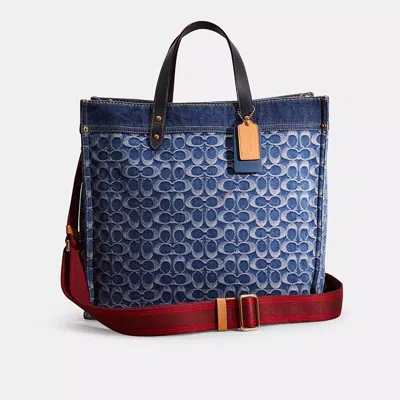 Coach Restored Field Tote 40 In Signature Denim In Blue