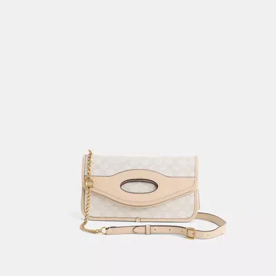 Coach Restored Foldover Cut Out Clutch Crossbody In Signature Jacquard In Brass/chalk Ivory