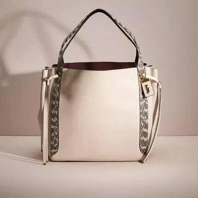 Coach Restored Harmony Hobo 33 In Colorblock With Snakeskin Detail In Brass/chalk