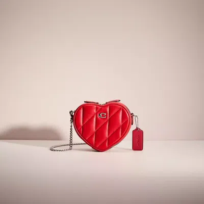 Coach Restored Heart Crossbody 14 With Pillow Quilting In Silver/sport Red