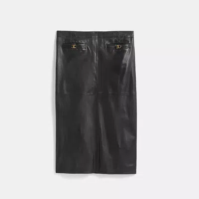 Coach Restored Heritage C Long Leather Skirt In Black