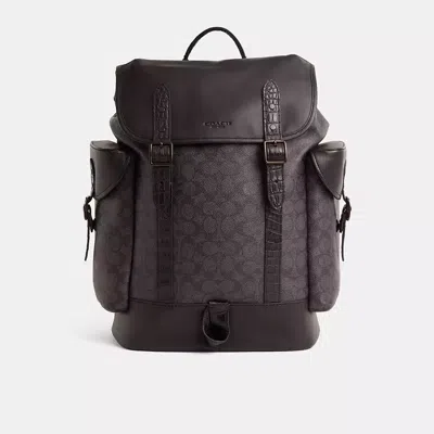 Coach Restored Hitch Backpack In Signature Canvas With Crocodile Detail