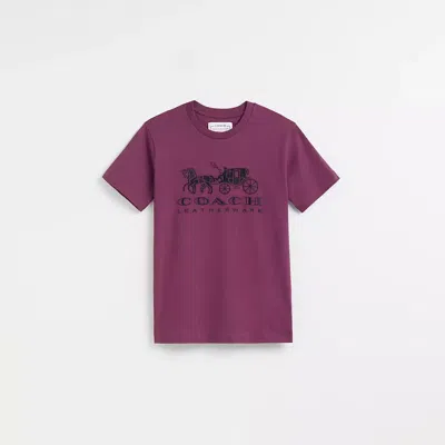 Coach Restored Horse And Carriage T Shirt In Organic Cotton In Deep Berry