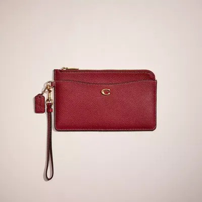Coach Restored L Zip Wristlet In Brass/cherry