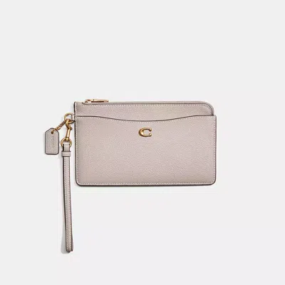 Coach Restored L Zip Wristlet In Brass/dove Grey