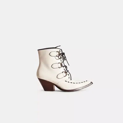 Coach Restored Lace Up Chain Bootie In Chalk