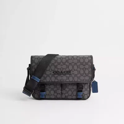 Coach Restored League Messenger Bag In Signature Jacquard In Charcoal/black