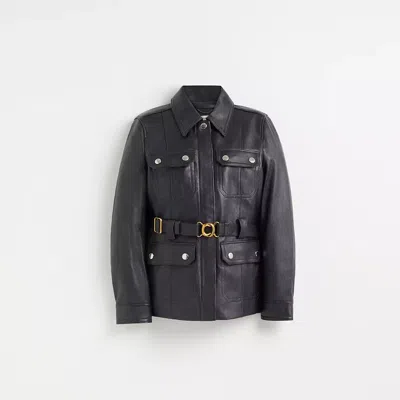 Coach Restored Leather Belted Heritage Jacket In Academy Blue