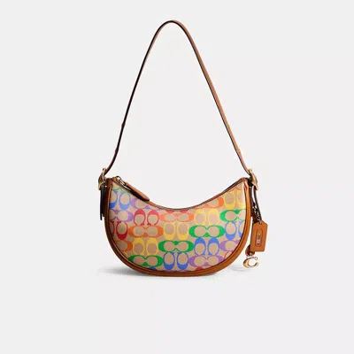 Coach Restored Luna Shoulder Bag In Rainbow Signature Canvas In Brass/rainbow Signature