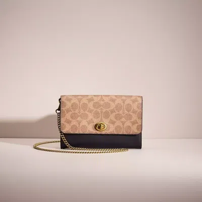 Coach Restored Marlow Turnlock Chain Crossbody In Colorblock Signature Canvas In Brass/tan/ink/light Peach