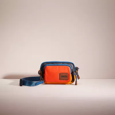 Coach Restored Pacer Convertible Double Pouch In Blocked Signature Canvas With  Patch In Orange