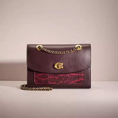 Coach Restored Parker Shoulder Bag With Snakeskin Detail In Brass/deep Red