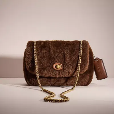 Coach Restored Pillow Madison Shoulder Bag In Shearling With Quilting In Burgundy