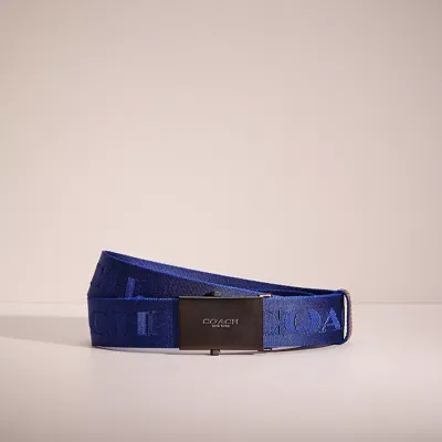 Coach Restored Plaque Buckle Belt With  Print, 35mm In Sport Blue/saddle