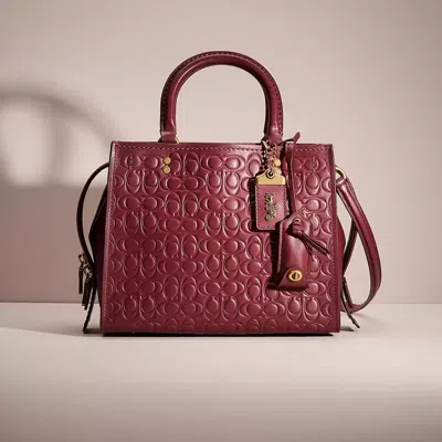 Coach Restored Rogue 25 In Signature Leather With Floral Bow Print Interior In Burgundy