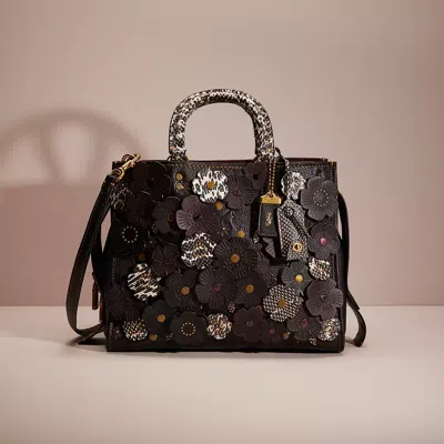 Coach Restored Rogue With Snakeskin Tea Rose In Brass/black