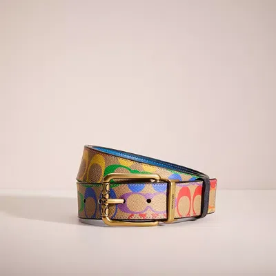 Coach Restored Roller Buckle Cut To Size Reversible Belt In Rainbow Signature Canvas, 38mm In Multi