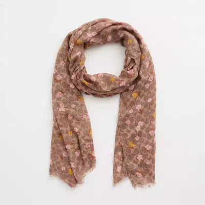 Coach Restored Signature Floral Bouquet Print Oblong Scarf In Pink Yellow