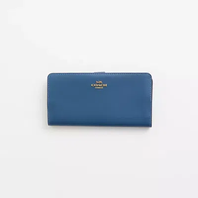 Coach Restored Skinny Wallet In Brass/blue