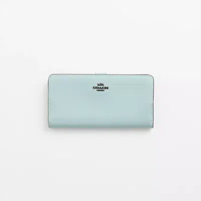 Coach Restored Skinny Wallet In Pewter/aqua