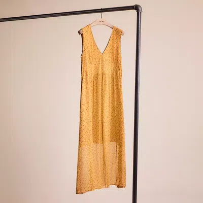 Coach Restored Sleeveless Dot Print V Neck Dress In Yellow/blue