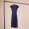 Coach Restored Sleeveless Pleated Dress In Navy