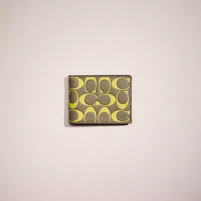 Coach Restored Slim Billfold Wallet In Signature Leather In Army Green/key Lime