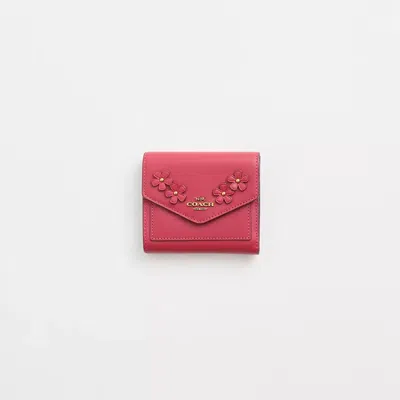 Coach Restored Small Wallet With Floral Applique In Brass/red Apple
