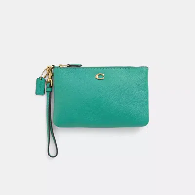 Coach Restored Small Wristlet In Brass/bright Green