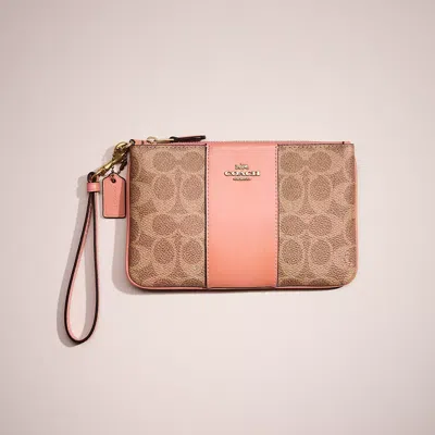 Coach Restored Small Wristlet In Colorblock Signature Canvas In Brass/tan Light Coral