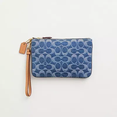 Coach Restored Small Wristlet In Signature Denim In Brass/midnight Navy Multi