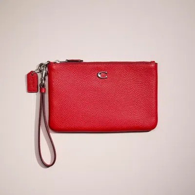 Coach Restored Small Wristlet In Silver/sport Red