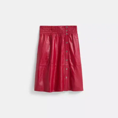 Coach Restored Smocked Leather Skirt In Red