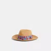Coach Restored Straw Brimmed Hat With Cherry Print Scarf In Gold