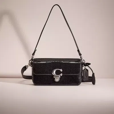 Coach Restored Studio Baguette Bag With Sequins In Silver/black