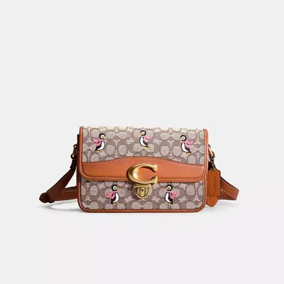 Coach Restored Studio Shoulder Bag In Signature Jacquard With Penguin Motif In Brass/cocoa Burnished Amb