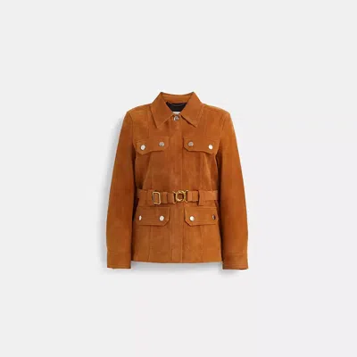Coach Restored Suede Belted Heritage Jacket In Orange