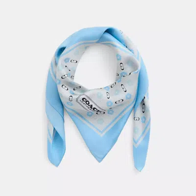 Coach Restored Tea Rose Print Silk Square Scarf In Pool