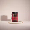 Coach Restored Turnlock Chain Phone Crossbody With Plaid Print In Brass/red Multi