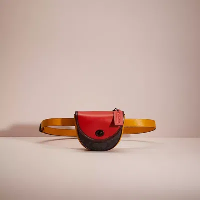 Coach Restored Turnlock Convertible Crossbody In Blocked Signature Canvas In Charcoal/ Yolk/ Cranberry Red