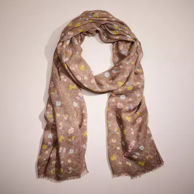 Coach Restored Watercolor Floral Print Signature Oblong Scarf In Brown